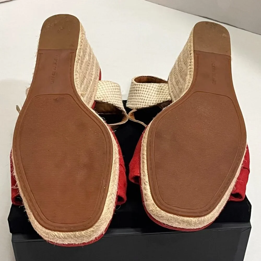 Lucky Brand Red Canvas Espadrille Wedge Sandals – Size 11